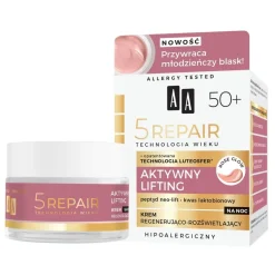 AA Technologia Wieku 5 Repair 50+, aktywny lifting krem na noc regenerująco-rozświetlający, 50 ml
