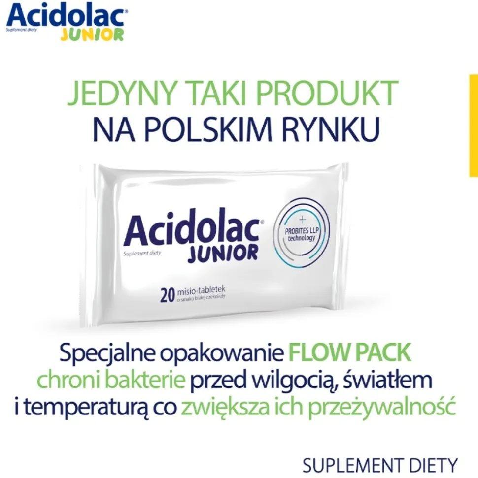 Acidolac Junior, misio-tabletki, smak białej czekolady, 20szt.