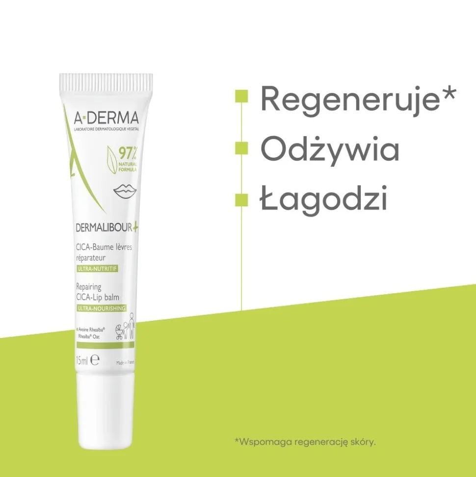 Aderma Dermalibour+ CICA, regenerujący balsam do ust, 15 ml
