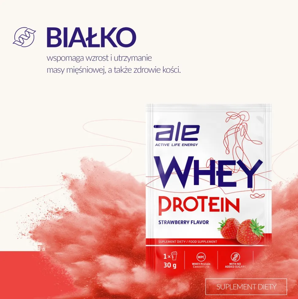 ALE Whey Protein Strawberry Flavor, proszek, 30 g