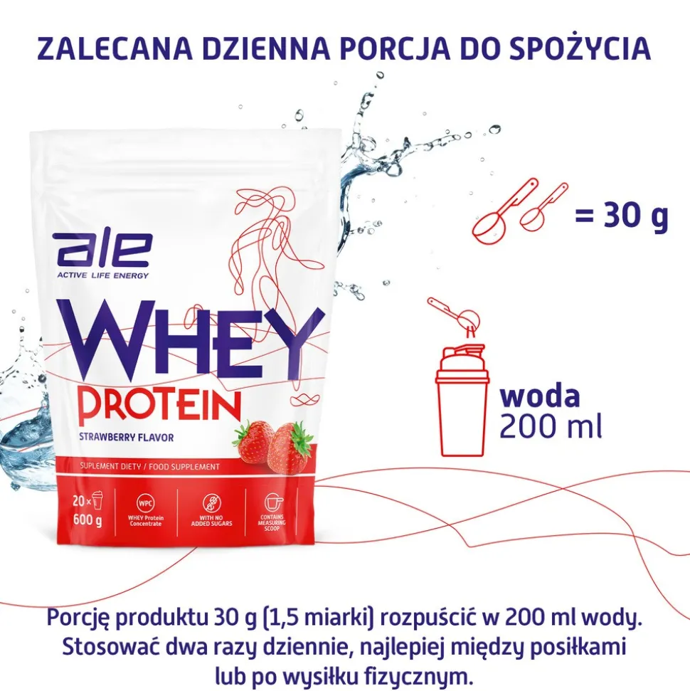 ALE Whey Protein Strawberry Flavor, proszek, 600 g