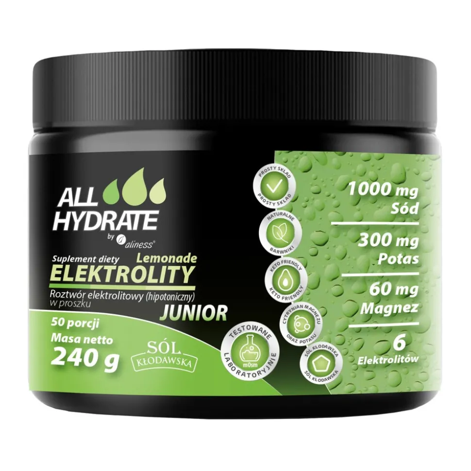 ALLHydrate Elektrolity Junior, proszek, smak lemoniady, 240 g