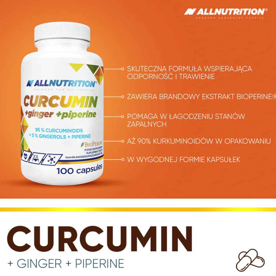 Allnutrition Curcumin + Ginger + Piperine, kapsułki, 100 szt.