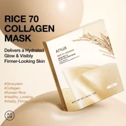 Anua Rice 70 Glow Collagen Mask, maska, kolagenowa, 4 szt