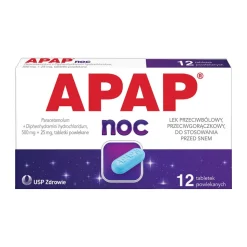 Apap Noc, 500 mg + 25 mg, tabletki powlekane, 12 szt.