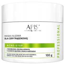 Apis Acne Stop, maska algowa dla cery trądzikowej z bambusem, zieloną herbatą i czarnym błotem z Morza Martwego, 100 g