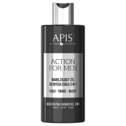 Apis Action For Men, nawilżający żel do mycia 3 w 1 ciało - twarz - włosy, 300 ml