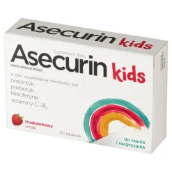 Asecurin Kids, tabletki do ssania i rozgryzania, smak truskawkowy, 20 szt.