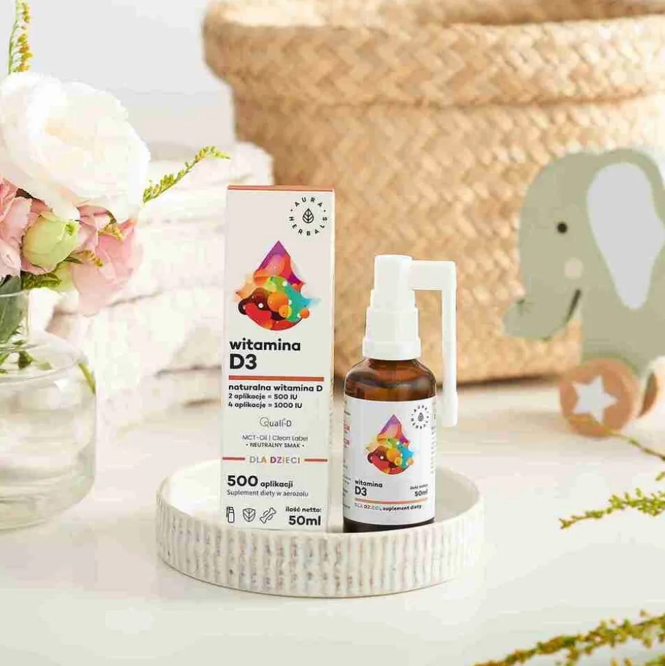 Aura Herbals, Witamina D3 dla dzieci, MCT, aerozol, 50 ml