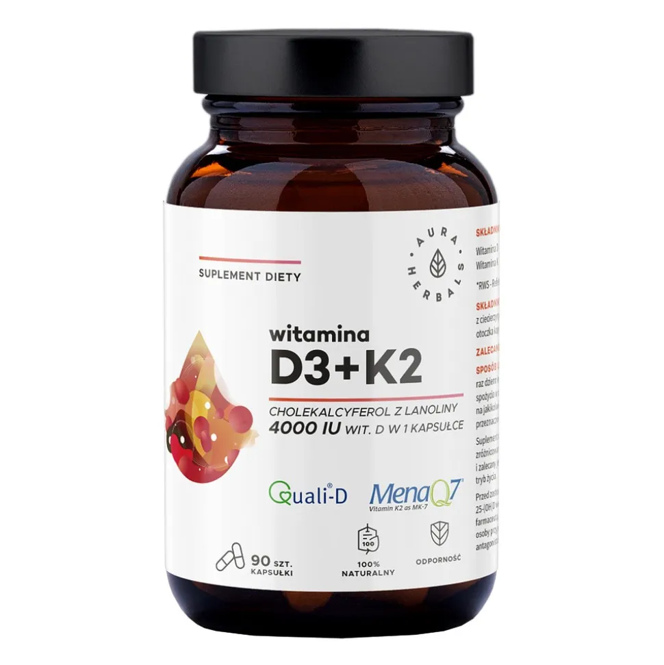Aura Herbals Witamina D3 4000 IU + K2, kapsułki, 90 szt.