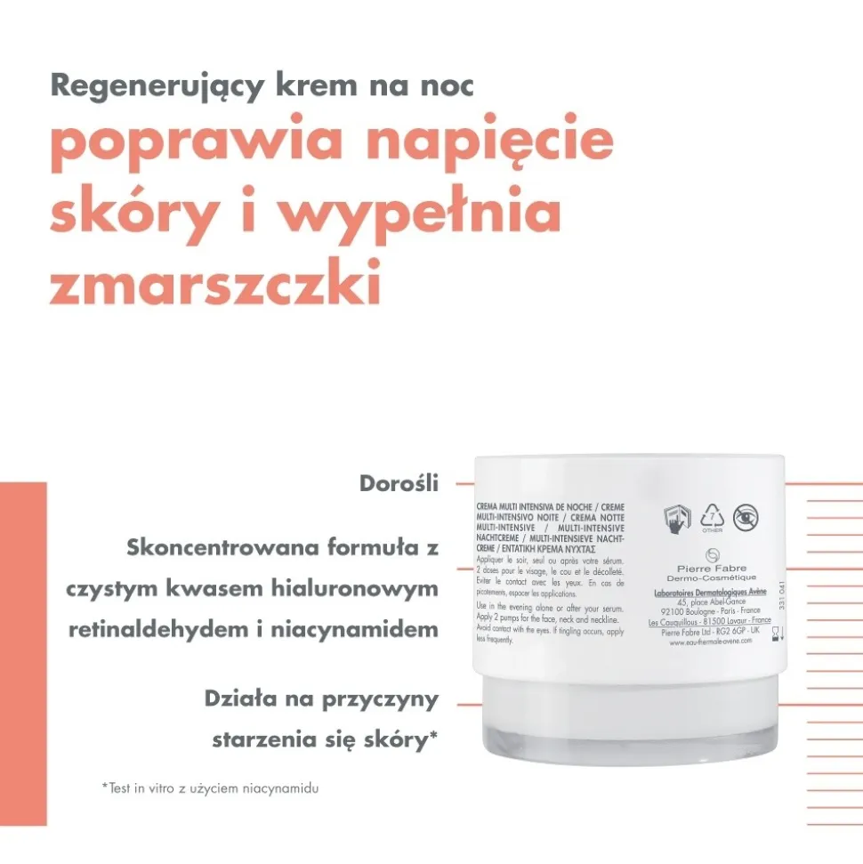 Avene Hyaluron Activ B3, krem na noc, 40 ml