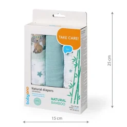 BabyOno Natural Bamboo, naturalne pieluszki z włókien bambusa, kolor niebieski, 3 szt.