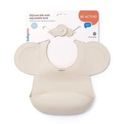 BabyOno, silikonowy śliniak z regulowanym zapięciem, beżowy, 1 szt.