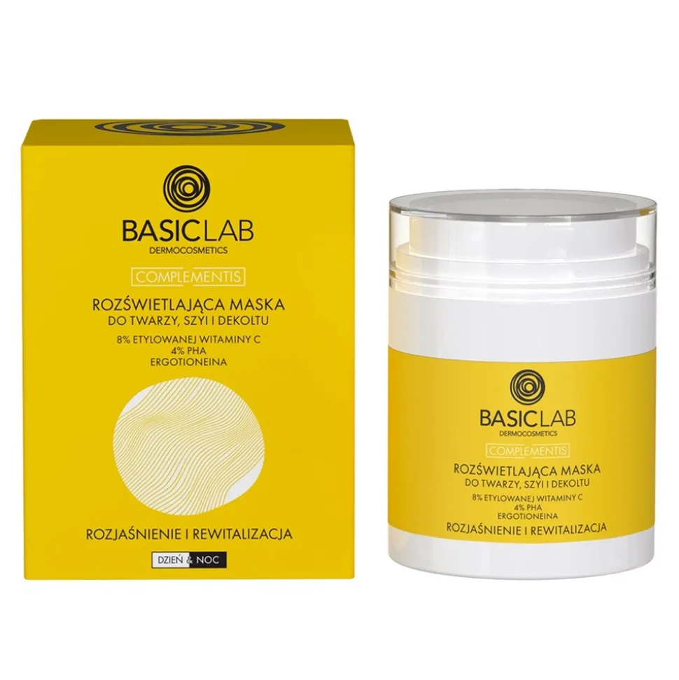 BasicLab Complementis, rozświetlająca maska do twarzy, szyi i dekoltu, 50 ml