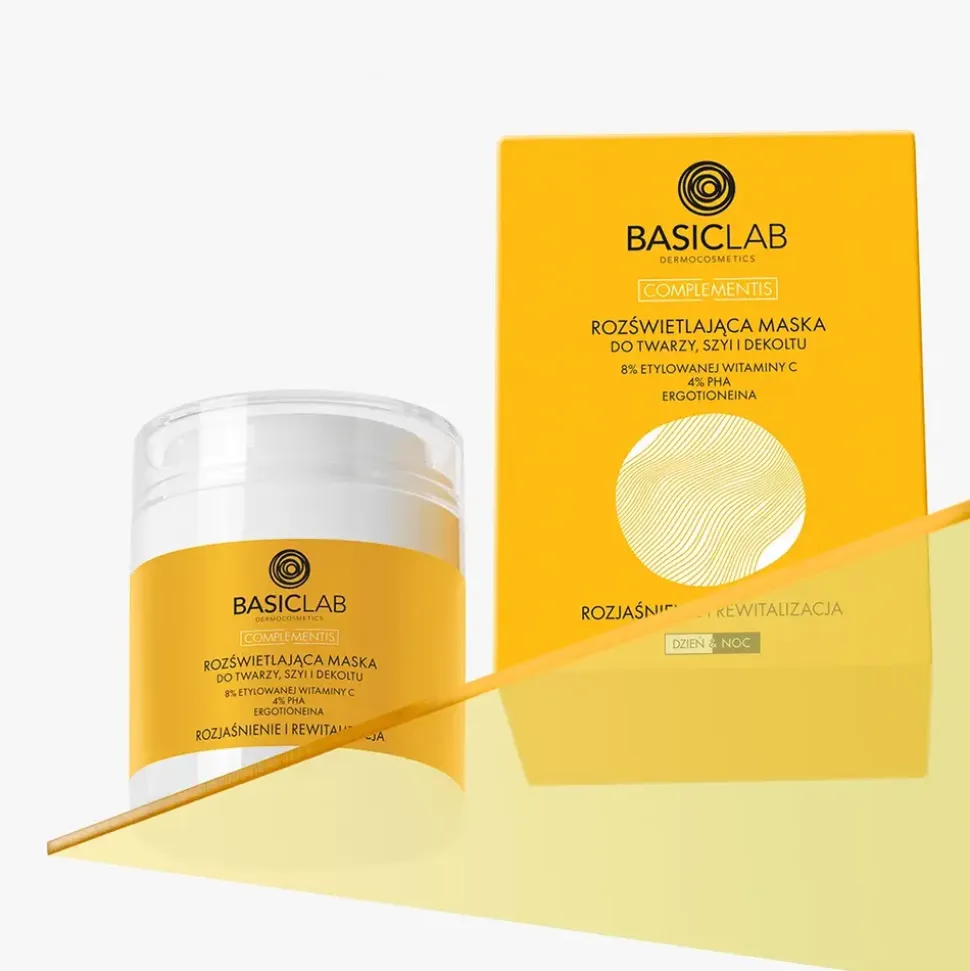 BasicLab Complementis, rozświetlająca maska do twarzy, szyi i dekoltu, 50 ml
