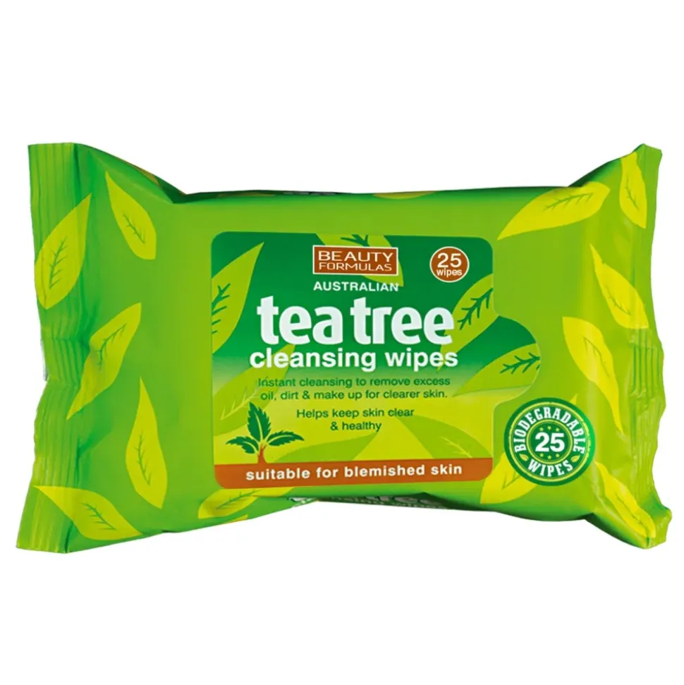 Beauty Formulas, chusteczki oczyszczające do twarzy, Tea Tree, 25 szt.
