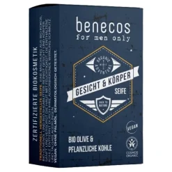 Benecos For Men Only, naturalne mydło do twarzy i ciała w kostce dla mężczyzn, 75 g