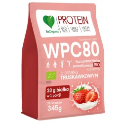 BeOrganic Protein WPC 80, proszek, smak truskawkowy, 345 g