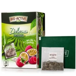Big-Active, Zielona herbata w torebkach z maliną i marakują, 30 g (1,5 g x 20 szt.)