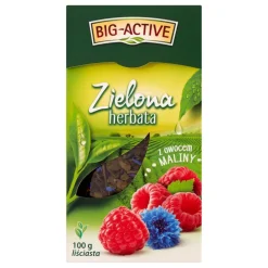 Big-Active, Zielona herbata z maliną, liściasta, 100 g
