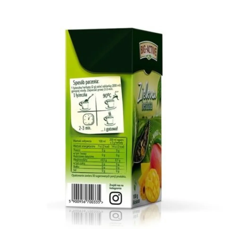 Big-Active, Zielona herbata z mango, liściasta, 100 g