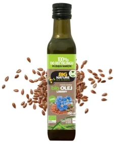 Big Nature Olej lniany tłoczony na zimno BIO, 250 ml