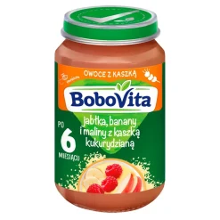 BoboVita, jabłka, banany i maliny z kaszką kukurydzianą, 6 m+, 190 g
