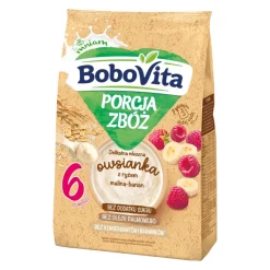 BoboVita Porcja Zbóż, delikatna mleczna owsianka z ryżem malina-banan, 6 m+, 210 g