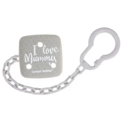 Canpol Babies, łańcuszek do smoczka uspokajającego I LOVE MUMMY, szary, 1 szt.