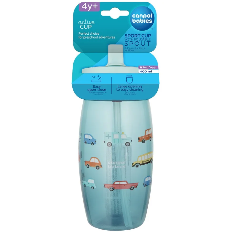 Canpol Babies, bidon ze składanym ustnikiem Samochody, 400 ml, 1 szt.