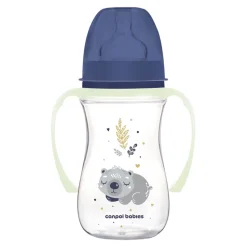 Canpol Babies Easy Start, Sleepy Koala, butelka szeroka antykolkowa ze świecącymi uchwytami, niebieska, 240 ml, 1 szt.