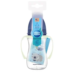 Canpol Babies Easy Start, Sleepy Koala, butelka szeroka antykolkowa ze świecącymi uchwytami, niebieska, 240 ml, 1 szt.