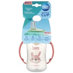 Canpol Babies, kubek treningowy Cute Animlas, 320 ml, róż, 1 szt.