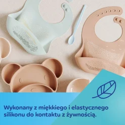 Canpol Babies, śliniak silikonowy z kieszonką Bonjour, beżowy, 1 szt.