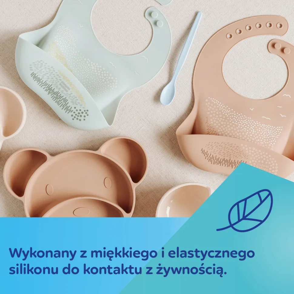 Canpol Babies, śliniak silikonowy z kieszonką, beżowy, 1 szt.