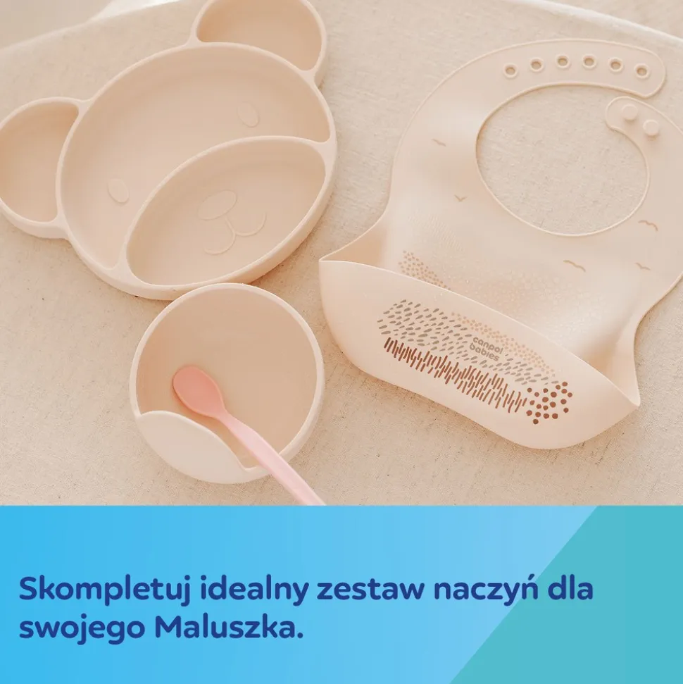 Canpol babies, śliniak silikonowy z kieszonką Dots, szary, 1 szt.