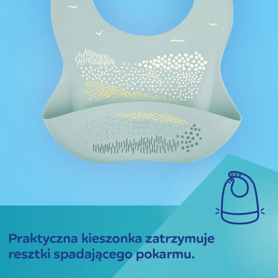 Canpol babies, śliniak silikonowy z kieszonką Dots, szary, 1 szt.