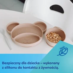 Canpol Babies, silikonowy trójdzielny talerzyk z przyssawką, Miś, zielony, 1 szt.