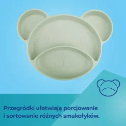Canpol Babies, silikonowy trójdzielny talerzyk z przyssawką, Miś, beżowy, 1 szt.