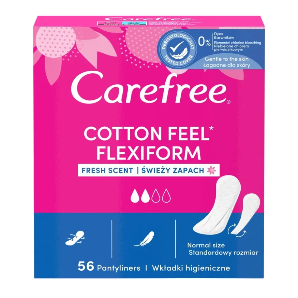 Carefree Cotton Flexiform, wkładki higieniczne S/M, 56 szt.