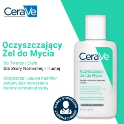 CeraVe, oczyszczający żel do mycia z ceramidami dla skóry normalnej i tłustej, 88 ml