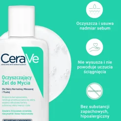 CeraVe, oczyszczający żel do mycia z ceramidami dla skóry normalnej i tłustej, 88 ml
