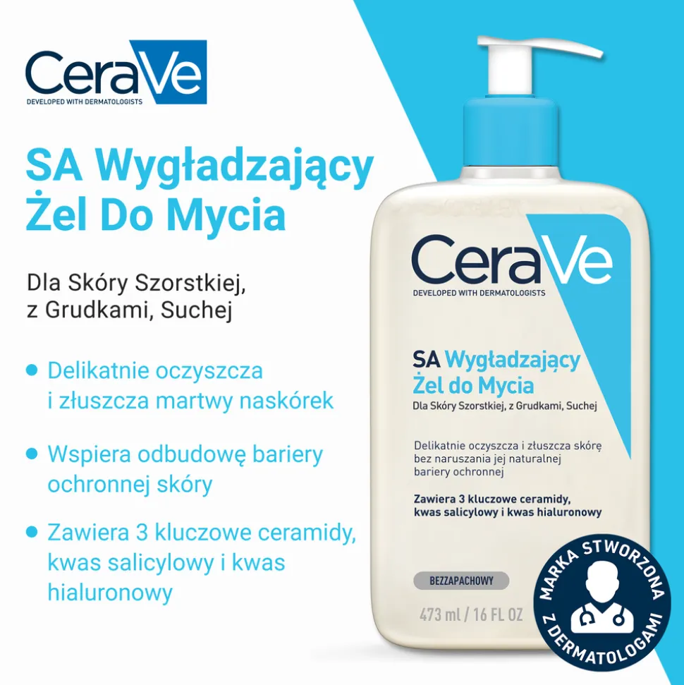 CeraVe SA, wygładzający żel do mycia, 473 ml