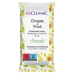 Cleanic Cream&Fresh Avocado, chusteczki nawilżane do rąk, 15 szt.