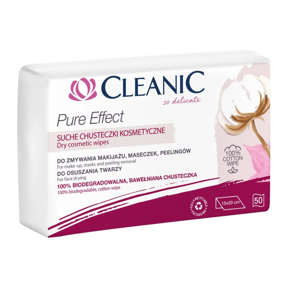 Cleanic Pure Effect, suche chusteczki kosmetyczne, 50 szt.