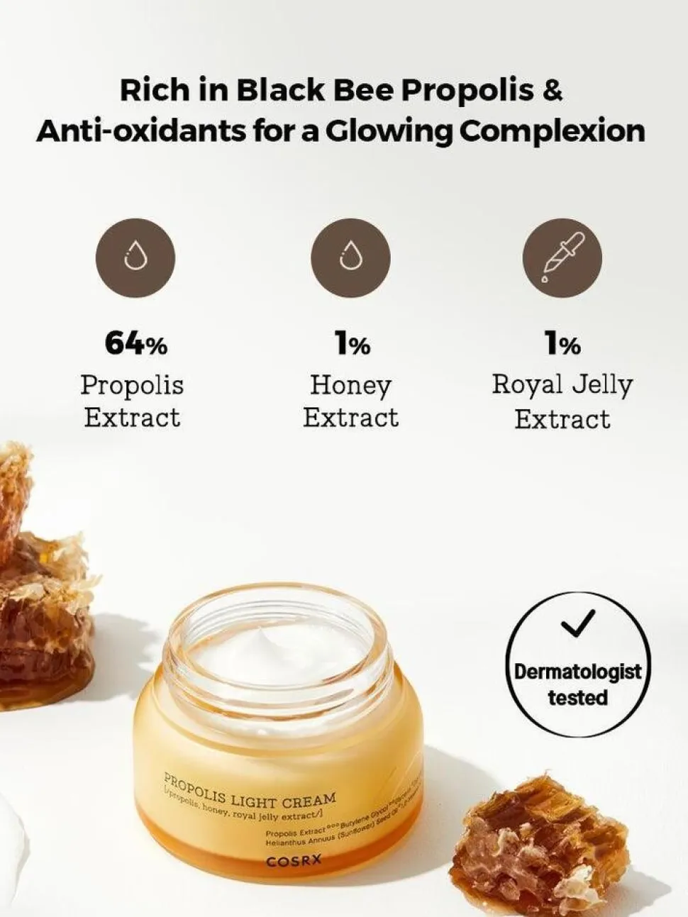 Cosrx Full Fit Propolis Light Cream, propolisowy krem do twarzy, 65 ml