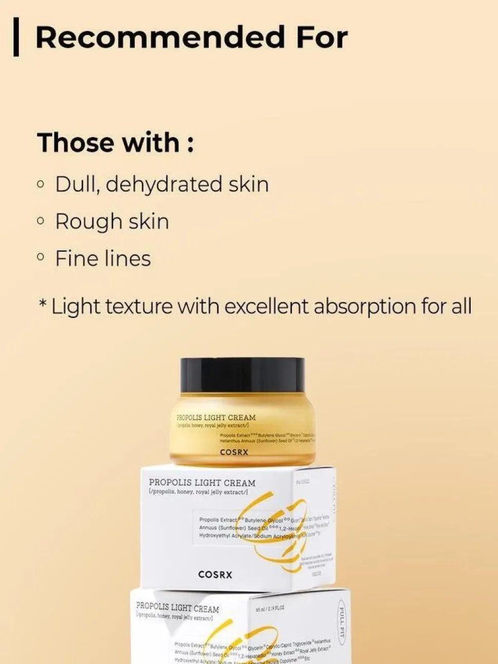 Cosrx Full Fit Propolis Light Cream, propolisowy krem do twarzy, 65 ml