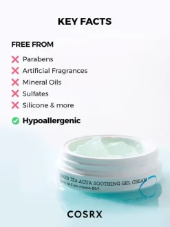 Cosrx Hydrium Green Tea Aqua Soothing Gel Cream, nawilżając-chłodzący krem-żel do twarzy, 50 ml