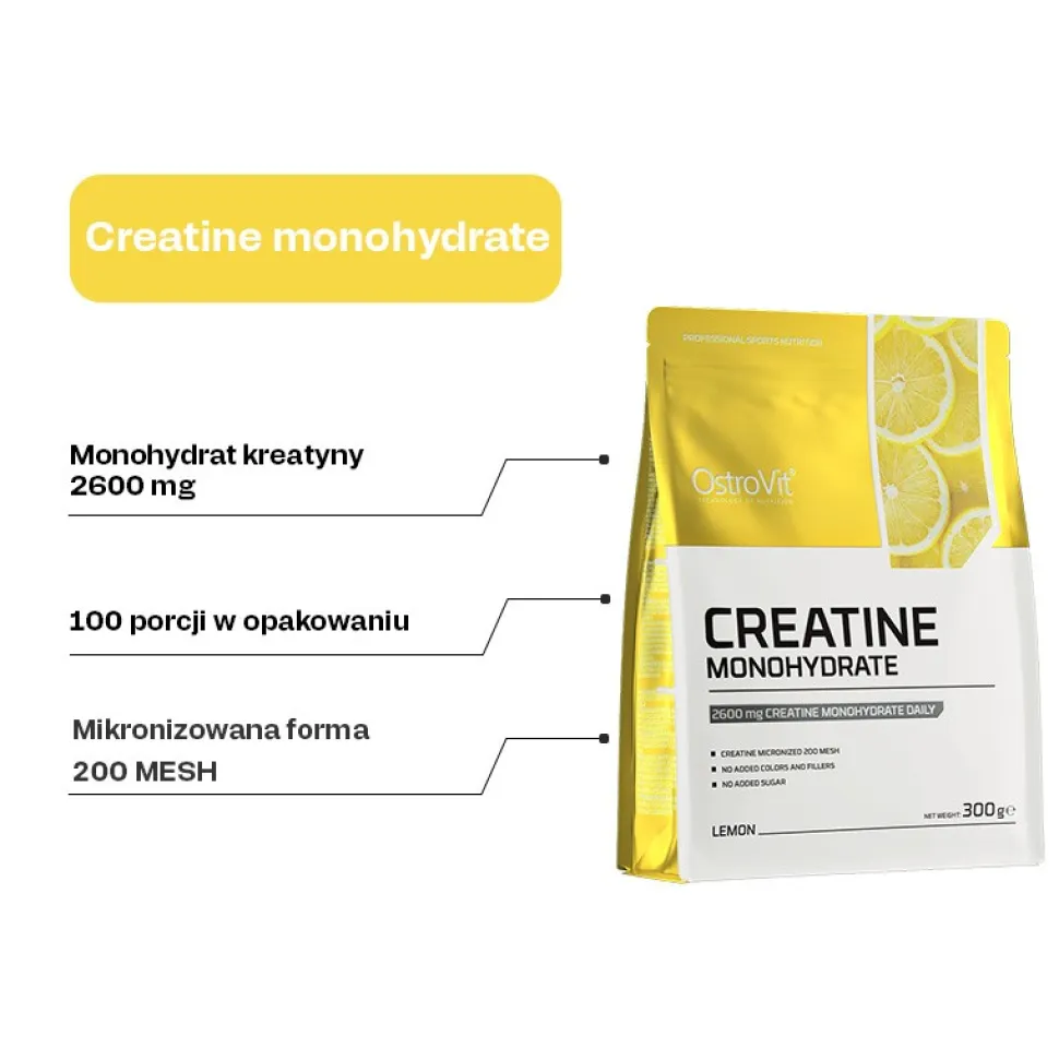 Creatine Monohydrate, proszek, smak lemon, 300 g