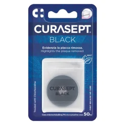 Curasept Black, nić dentystyczna woskowana, czarna, 50 m
